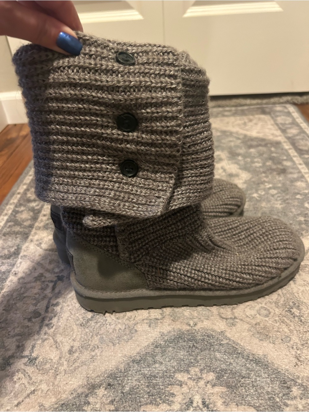 UGG Gray Knit Fold-Over Shearling Booties